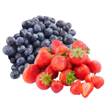 Aardbeien (schaal à 400 gram)
of blauwe bessen (schaal à 300 gram)